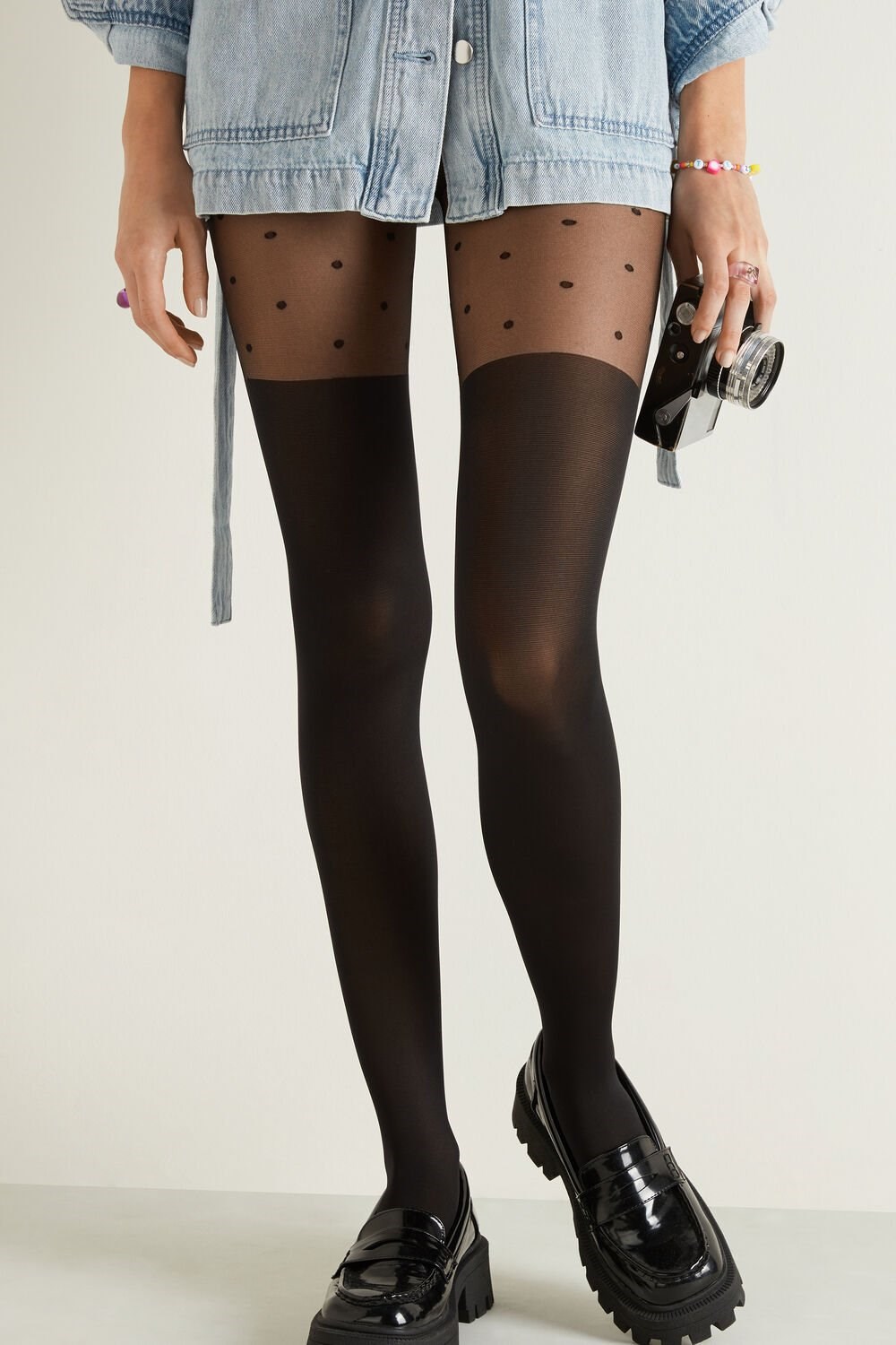 Black Black Dot 5658 Tezenis Over-The-Knee Tights | 481970-XAN