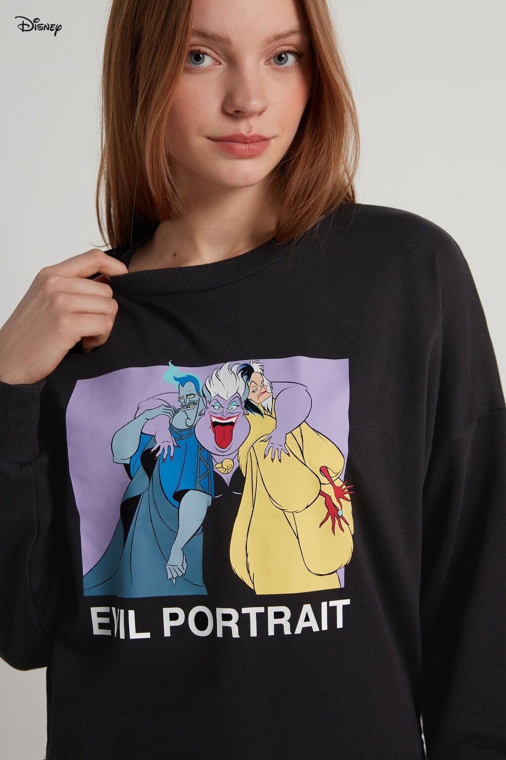 Black Black Evil Portrait Print 372v Tezenis Disney Villains Long Sleeve Crewneck Sweatshirt | 180459-HYO