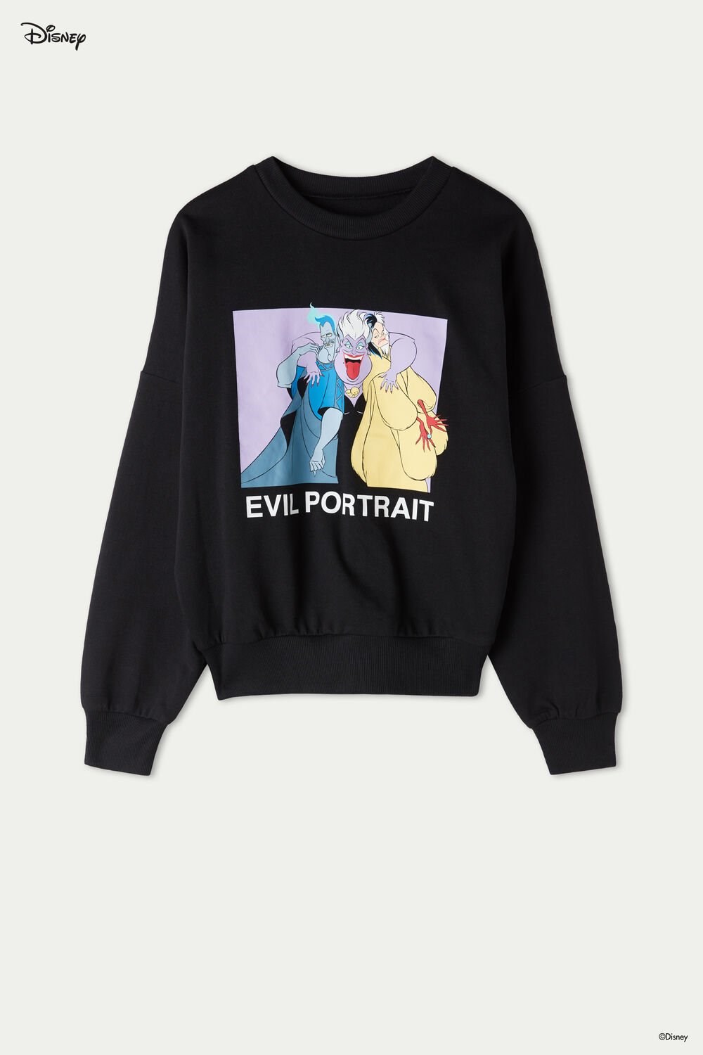 Black Black Evil Portrait Print 372v Tezenis Disney Villains Long Sleeve Crewneck Sweatshirt | 180459-HYO