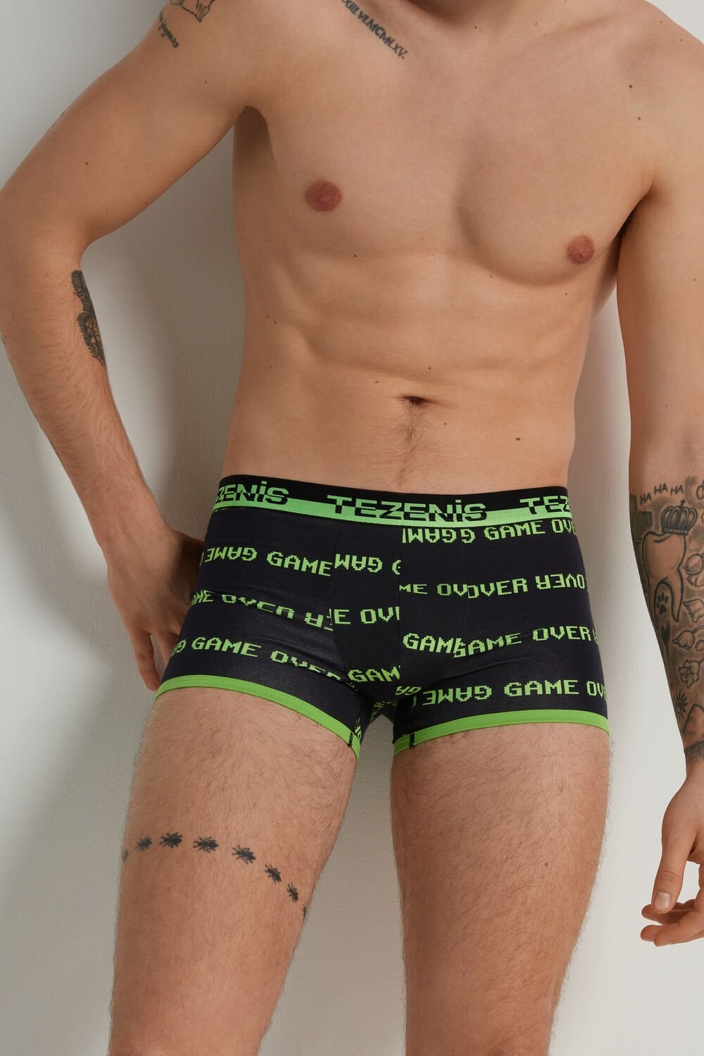 Black Black Game Over Print 429v Tezenis Printed Cotton Boxers with Logo Elastic Waistband | 091673-KTE