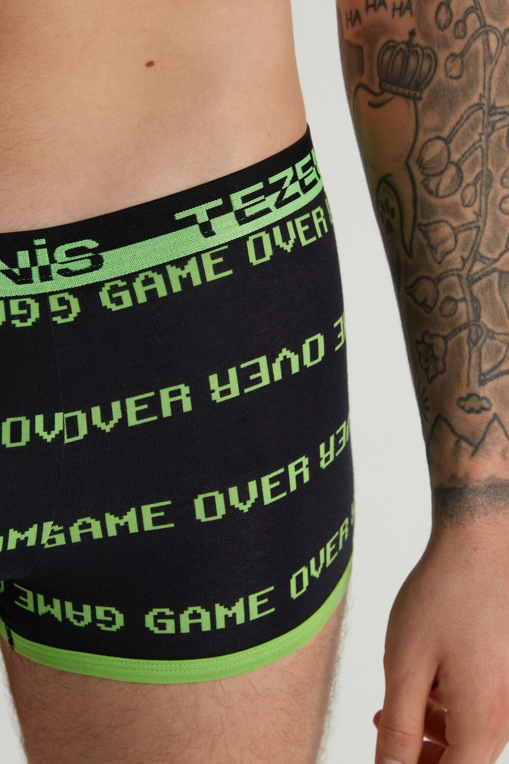 Black Black Game Over Print 429v Tezenis Printed Cotton Boxers with Logo Elastic Waistband | 091673-KTE