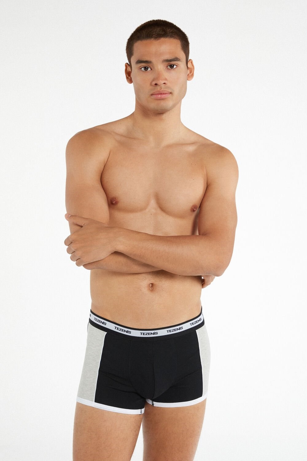 Black Black/Gray/White 243u Tezenis Two-tone Cotton Boxers with Logoed Elastic | 092345-VNS