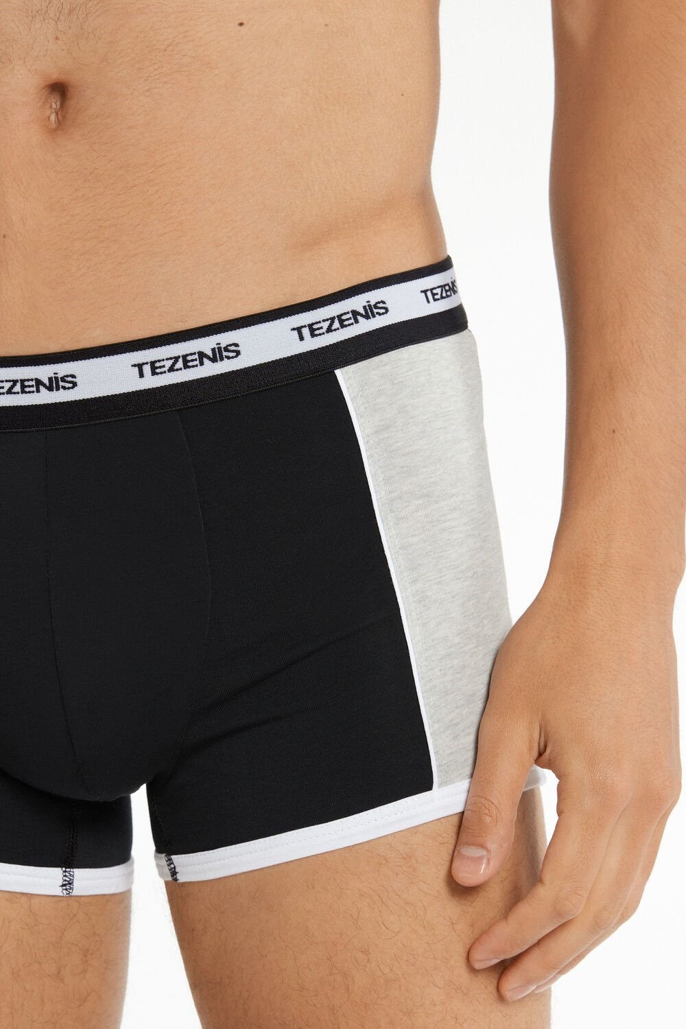 Black Black/Gray/White 243u Tezenis Two-tone Cotton Boxers with Logoed Elastic | 092345-VNS