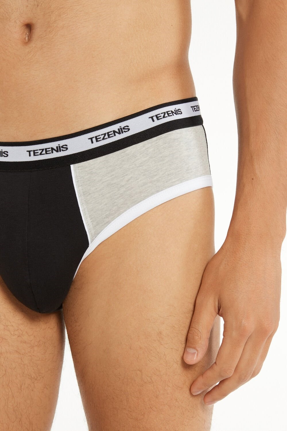 Black Black/Gray/White 243u Tezenis Two-tone Cotton Panties with Logoed Elastic | 439215-VHB