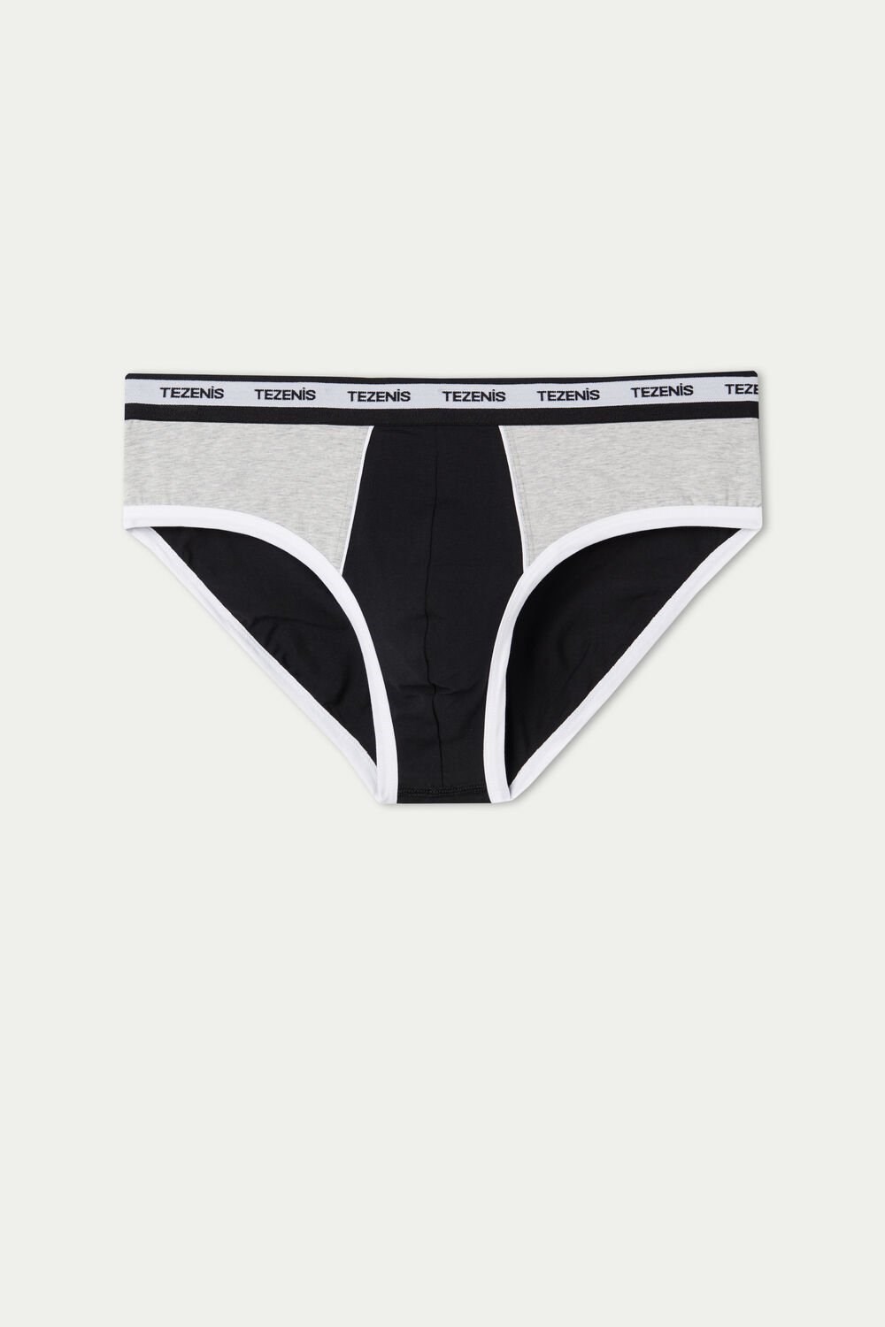 Black Black/Gray/White 243u Tezenis Two-tone Cotton Panties with Logoed Elastic | 439215-VHB