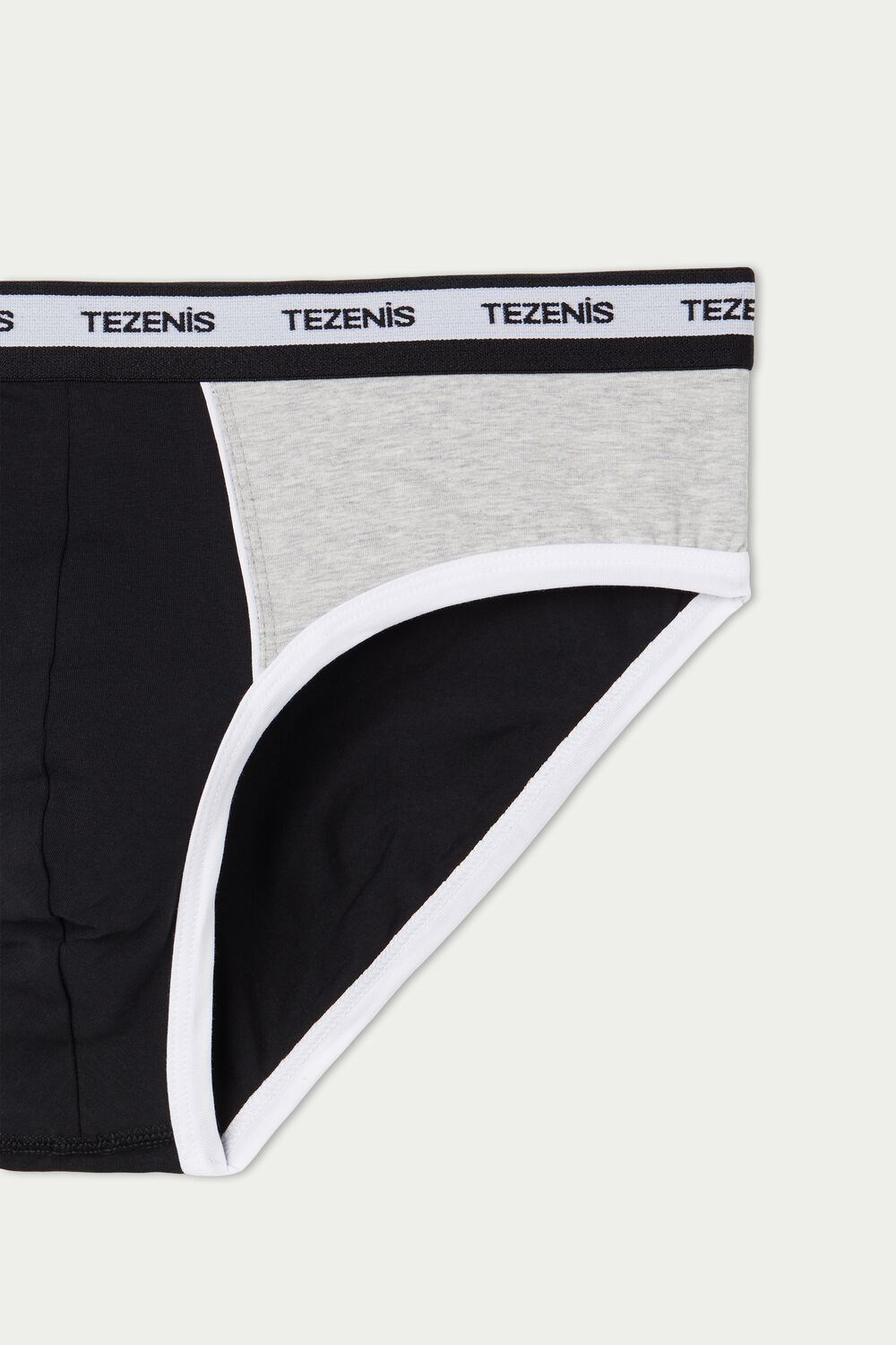 Black Black/Gray/White 243u Tezenis Two-tone Cotton Panties with Logoed Elastic | 439215-VHB