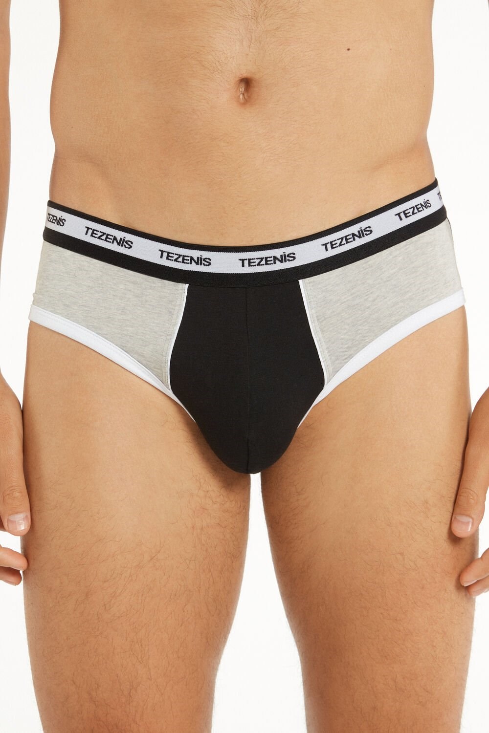 Black Black/Gray/White 243u Tezenis Two-tone Cotton Panties with Logoed Elastic | 439215-VHB