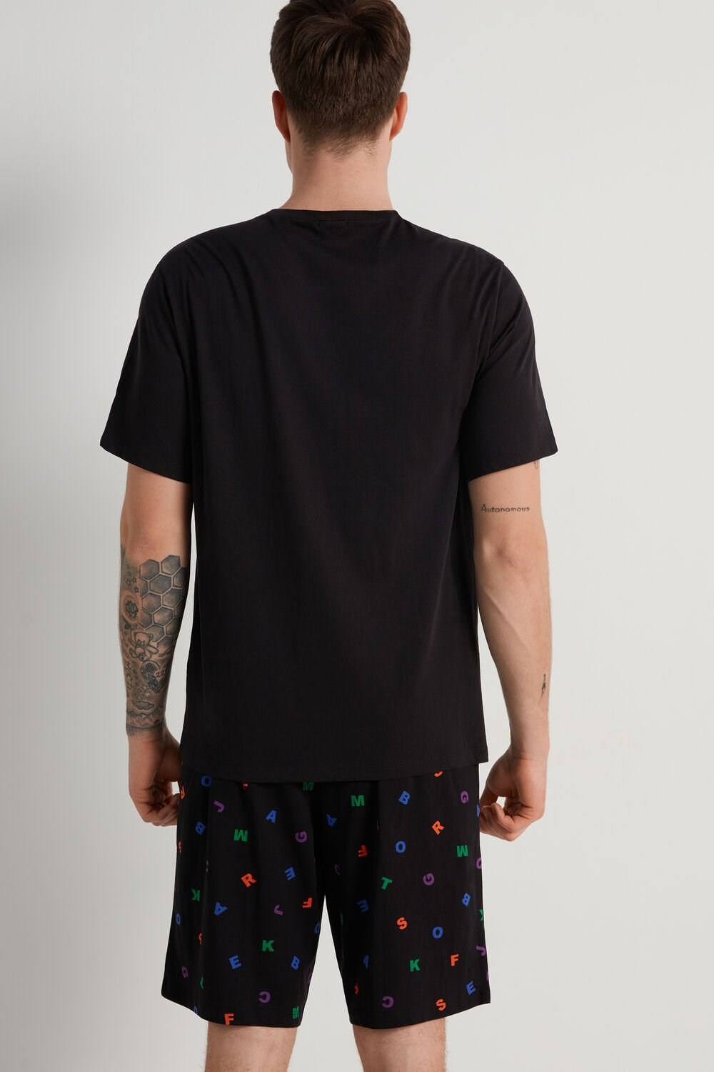 Black Black Letters Print 430v Tezenis Men’s Letter Print Short Cotton Pajamas | 432058-ISR