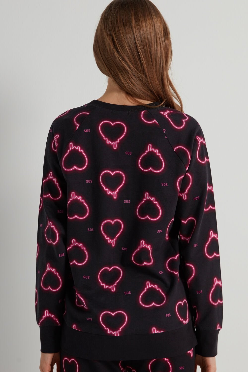 Black Black Neon Hearts Print 332v Tezenis Long-Sleeve Printed Cotton Sweatshirt | 613425-TDP