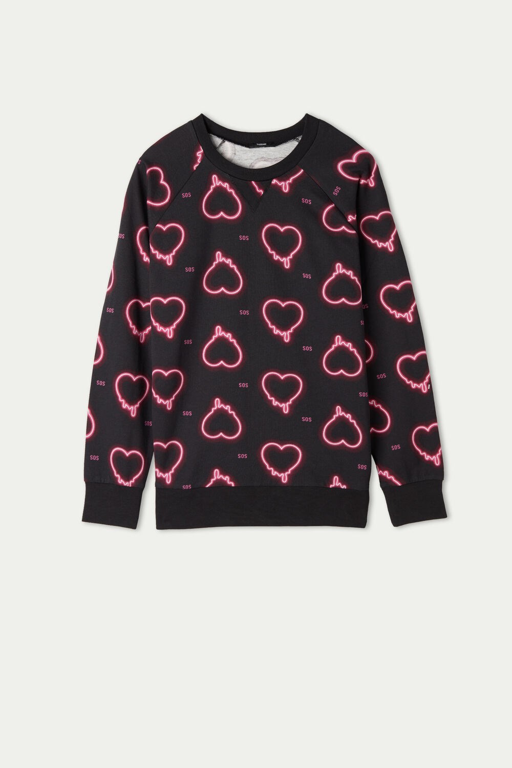 Black Black Neon Hearts Print 332v Tezenis Long-Sleeve Printed Cotton Sweatshirt | 613425-TDP