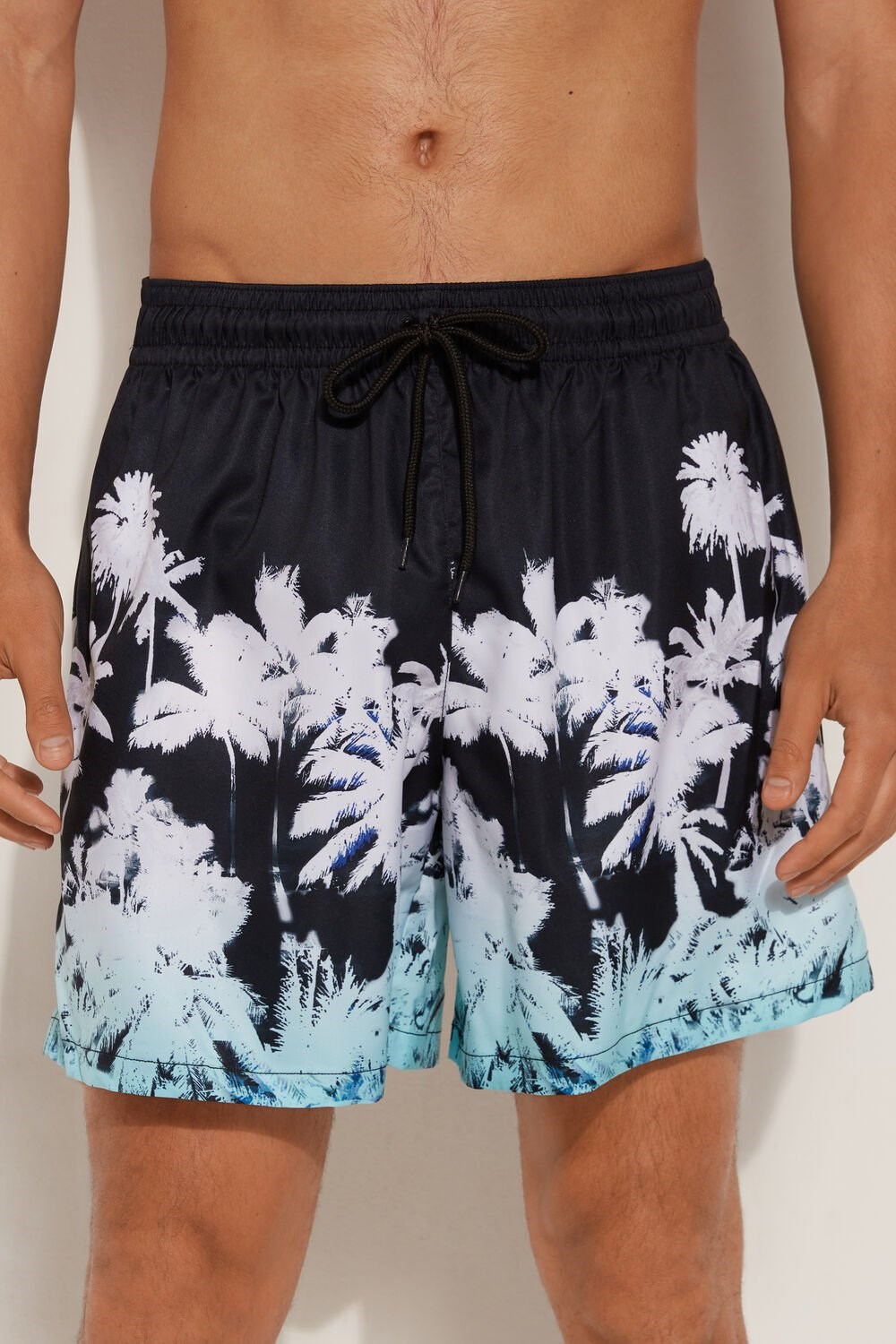 Black Black Palm Tree Print 550v Tezenis Printed Swim Trunks | 105493-UBT