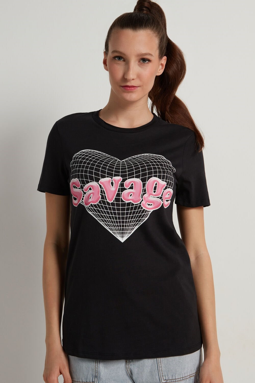 Black Black Savage Print 339v Tezenis Cotton Printed T-shirt | 571692-SON