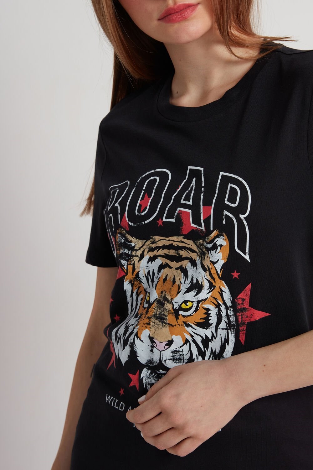 Black Black Tiger Print 555v Tezenis Cotton Printed T-shirt | 187540-UZM