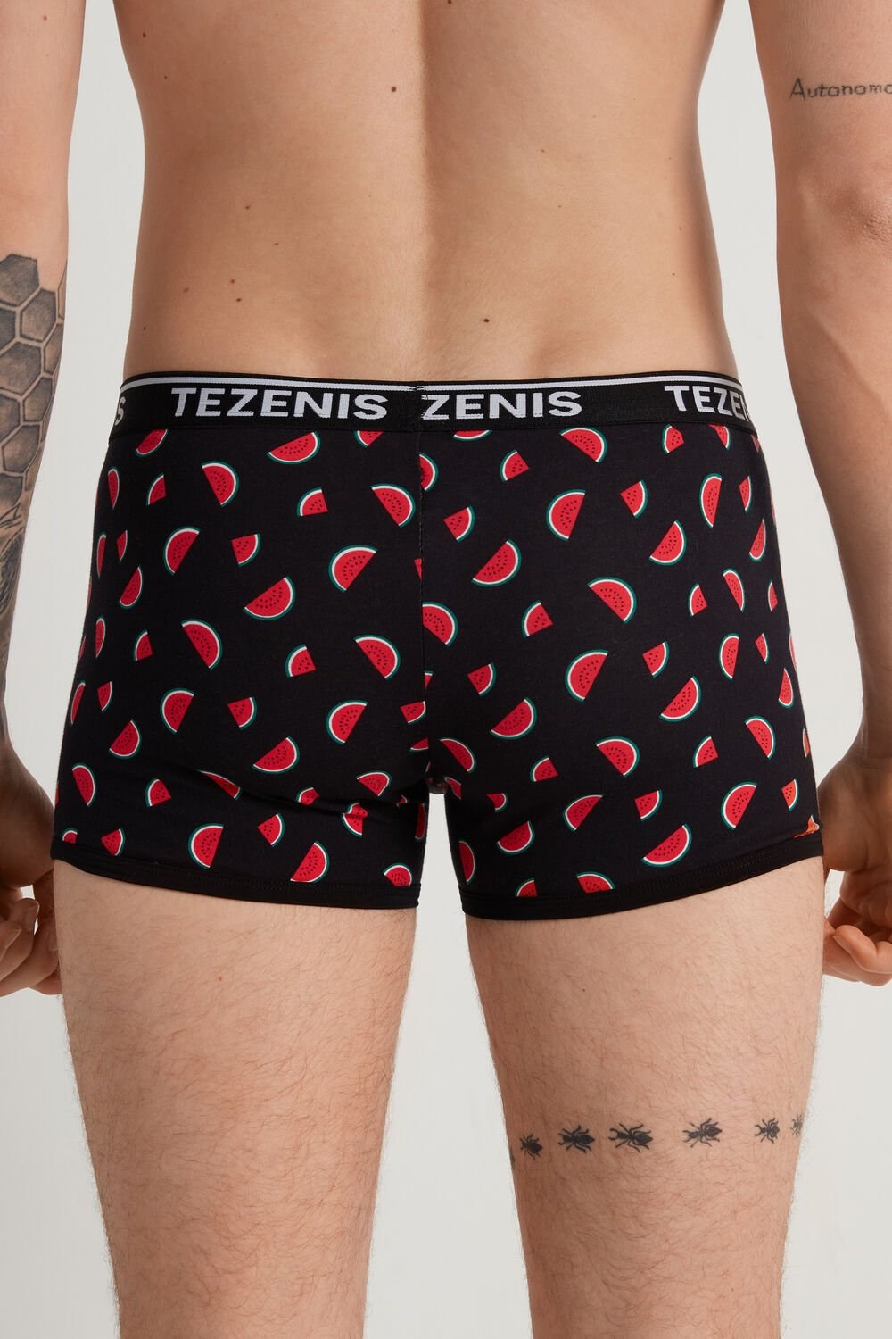 Black Black Watermelon Print 546v Tezenis Printed Cotton Logo Boxers with Contrasting Trim | 391258-RSF