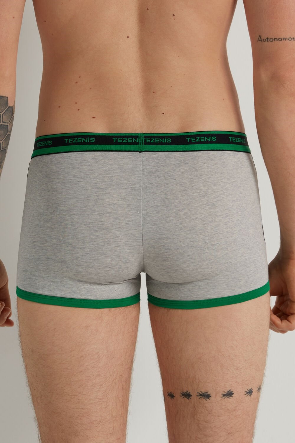 Black Light Gray Heather/Bright Green 426v Tezenis Two-tone Cotton Boxers with Logoed Elastic | 504291-WDM