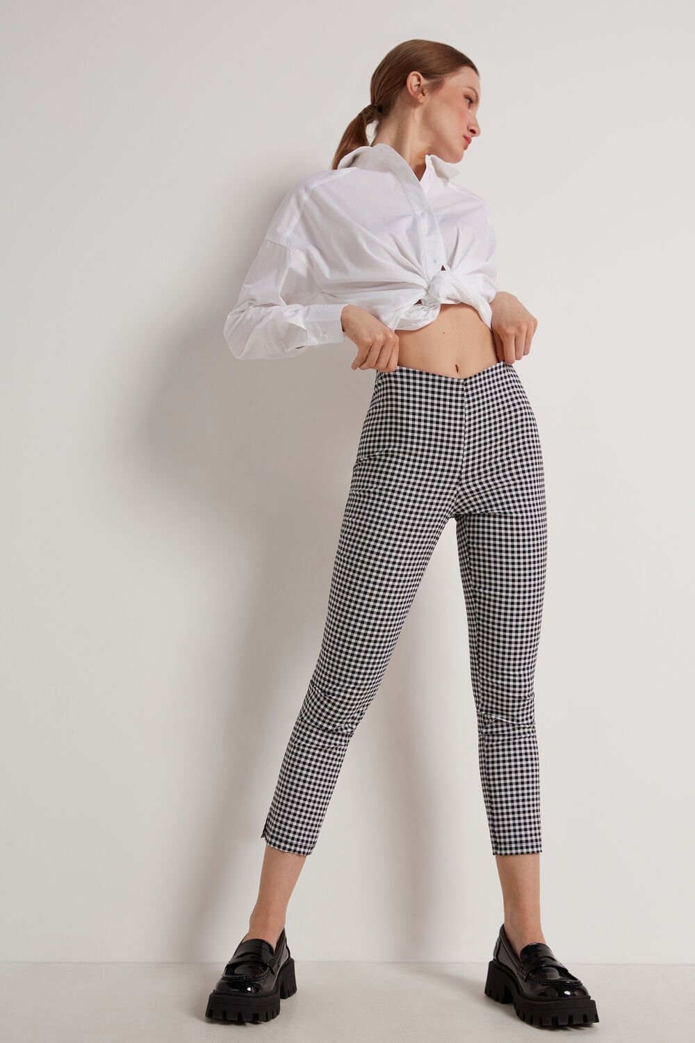 Black White/Black Gingham Print 611v Tezenis Printed Capri Leggings | 713465-IMQ