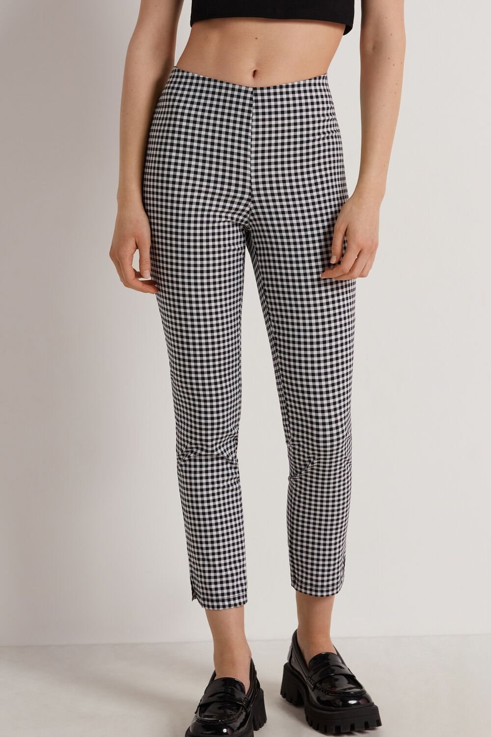 Black White/Black Gingham Print 611v Tezenis Printed Capri Leggings | 713465-IMQ