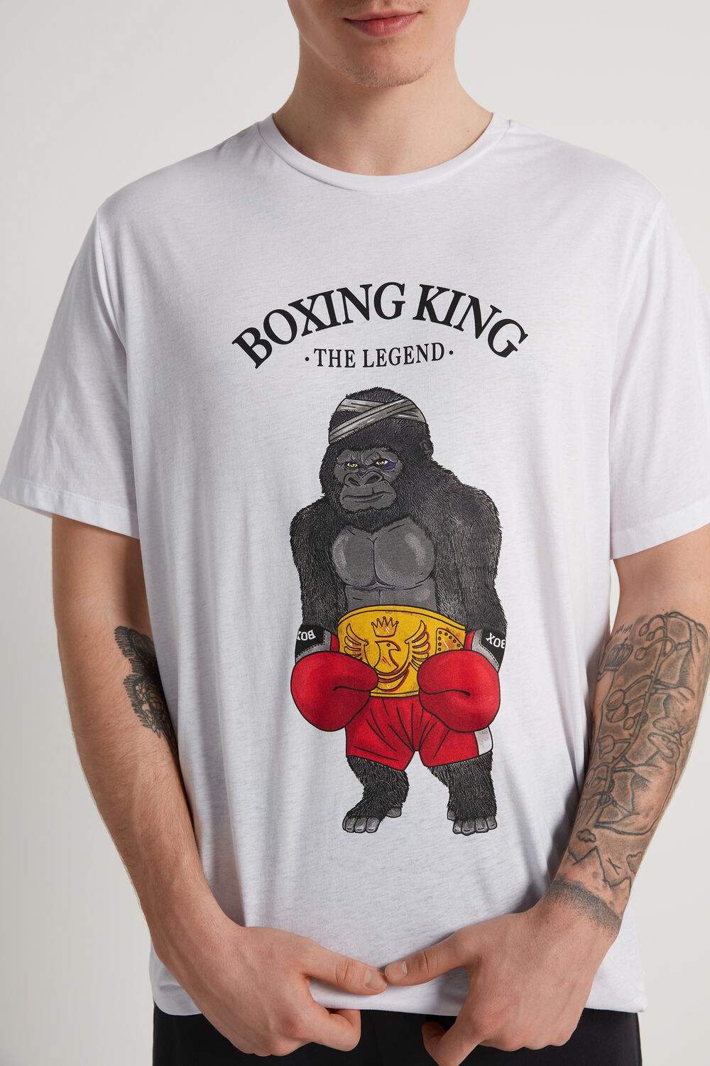 Black White Boxing King Print 404v Tezenis Boxing King Print Short Cotton Pajamas | 563948-KTP