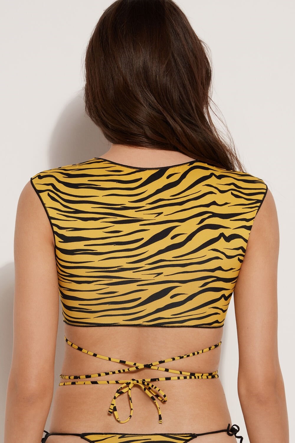 Black Yellow Zebra Print 618v Tezenis Yellow Zebra Bra-Style Bikini Top | 238546-MPK