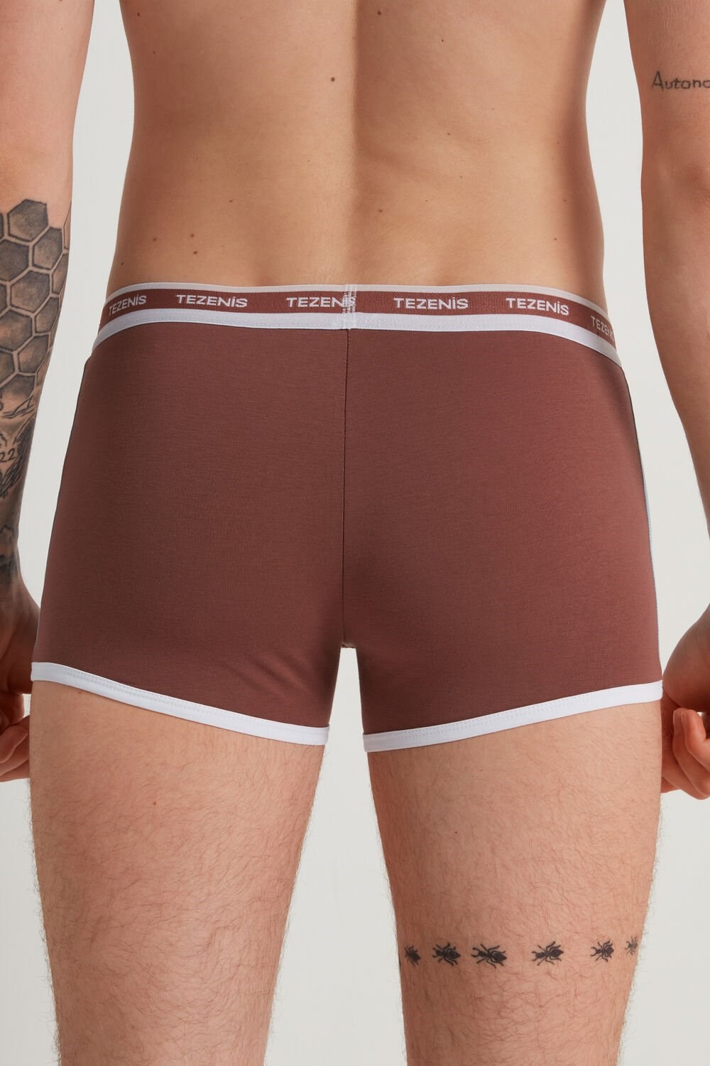 Blue Bark Brown/Ice Blue 543v Tezenis Two-tone Cotton Boxers with Logoed Elastic | 897501-MKF