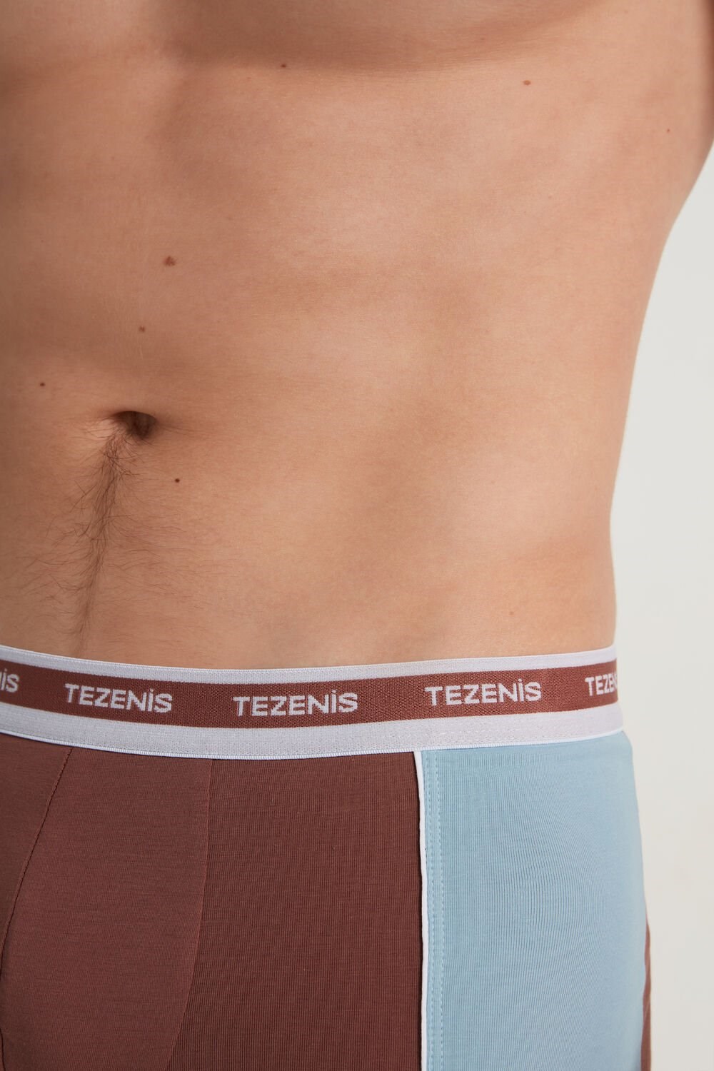 Blue Bark Brown/Ice Blue 543v Tezenis Two-tone Cotton Boxers with Logoed Elastic | 897501-MKF