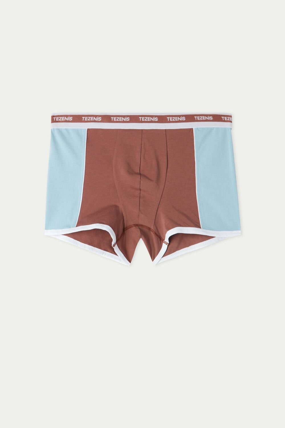 Blue Bark Brown/Ice Blue 543v Tezenis Two-tone Cotton Boxers with Logoed Elastic | 897501-MKF