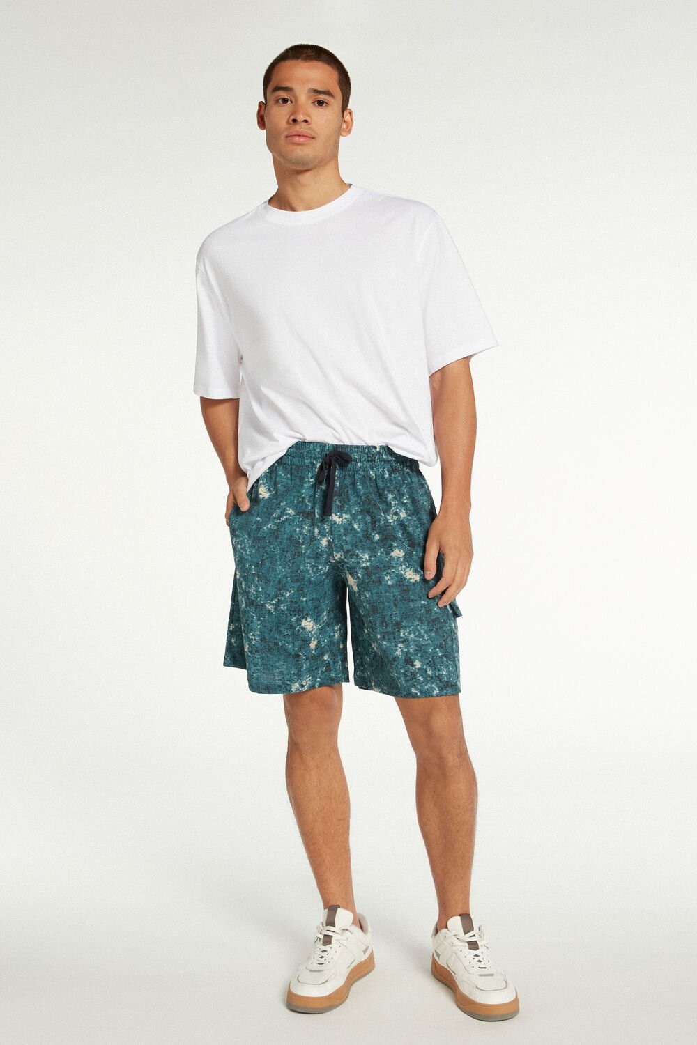 Blue Blue Scratch-effect Print 530v Tezenis Men’s Cotton Shorts with Pockets | 685074-SYK