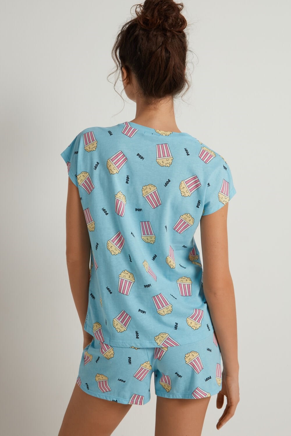 Blue Candy Blue Popcorn Print 345v Tezenis Popcorn Print Cotton Short Pajamas | 132540-GIQ