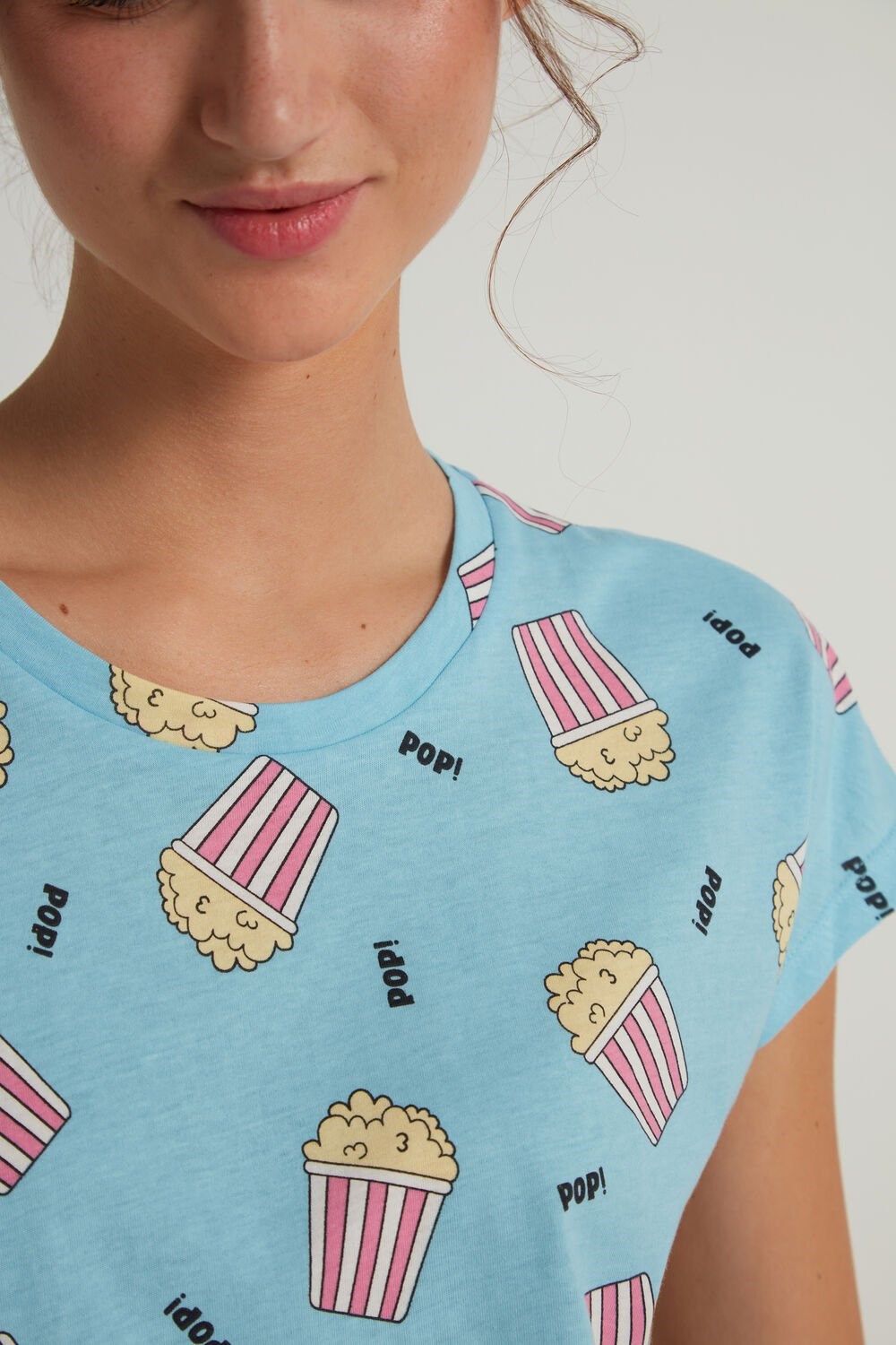 Blue Candy Blue Popcorn Print 345v Tezenis Popcorn Print Cotton Short Pajamas | 132540-GIQ