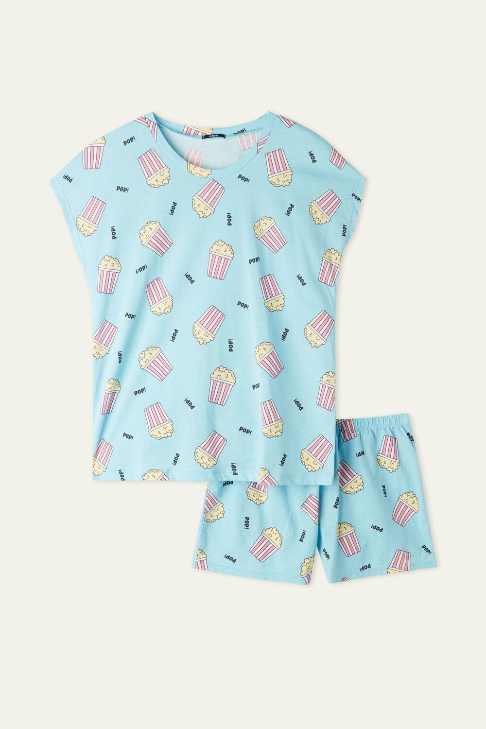 Blue Candy Blue Popcorn Print 345v Tezenis Popcorn Print Cotton Short Pajamas | 132540-GIQ