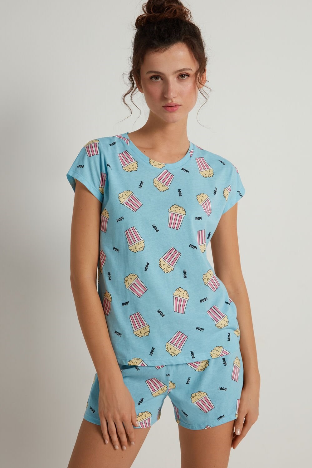 Blue Candy Blue Popcorn Print 345v Tezenis Popcorn Print Cotton Short Pajamas | 132540-GIQ