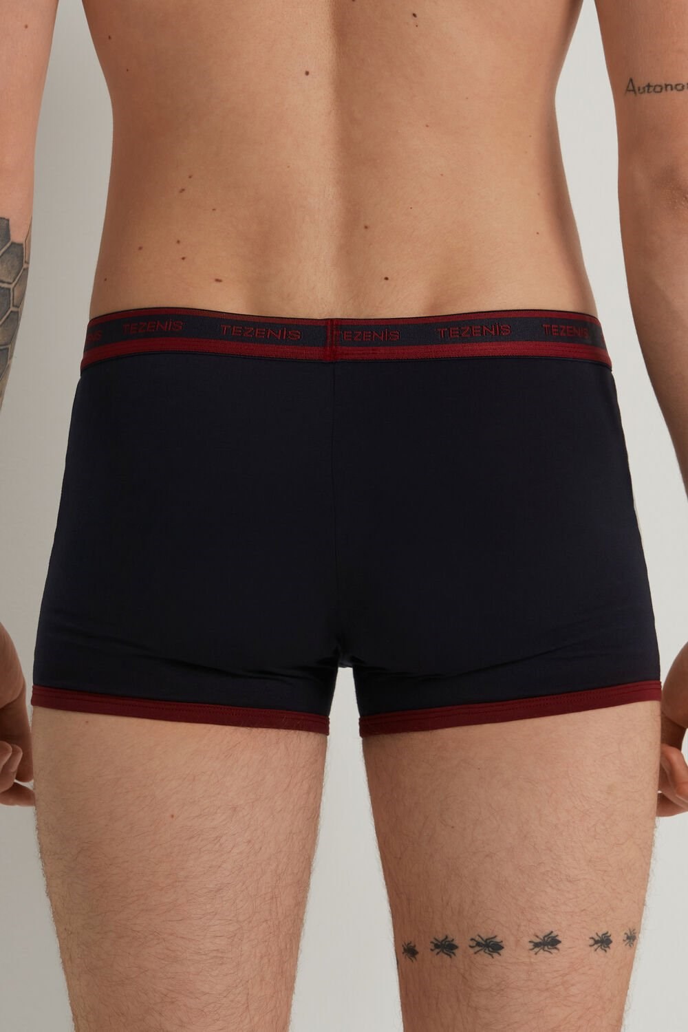 Blue Dark Blue/Brick Red 417v Tezenis Two-tone Cotton Boxers with Logoed Elastic | 394716-KGQ