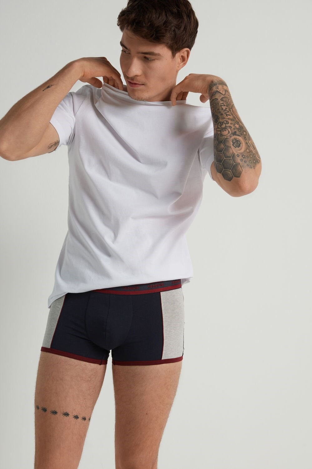 Blue Dark Blue/Brick Red 417v Tezenis Two-tone Cotton Boxers with Logoed Elastic | 394716-KGQ