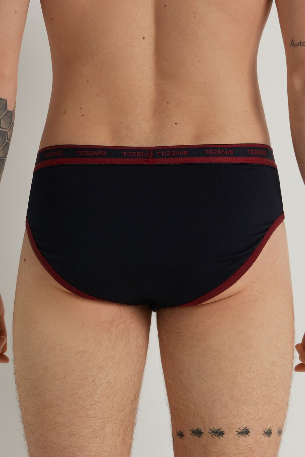 Blue Dark Blue/Brick Red 417v Tezenis Two-tone Cotton Panties with Logoed Elastic | 571924-FZR