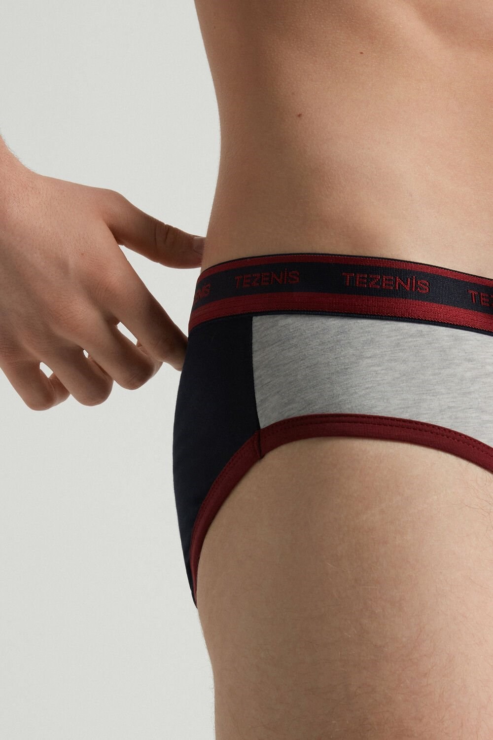 Blue Dark Blue/Brick Red 417v Tezenis Two-tone Cotton Panties with Logoed Elastic | 571924-FZR