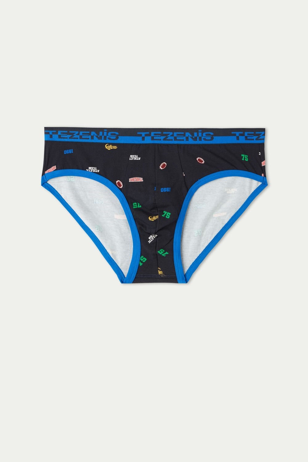 Blue Dark Blue College Print 413v Tezenis Printed Cotton Briefs with Logo Elastic Waistband | 340816-VKL