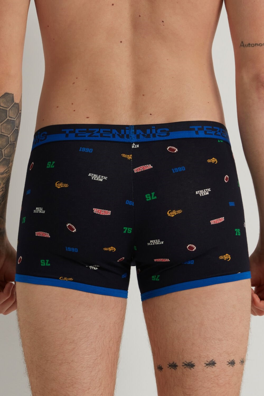 Blue Dark Blue College Print 413v Tezenis Printed Cotton Boxers with Logo Elastic Waistband | 468972-LBY