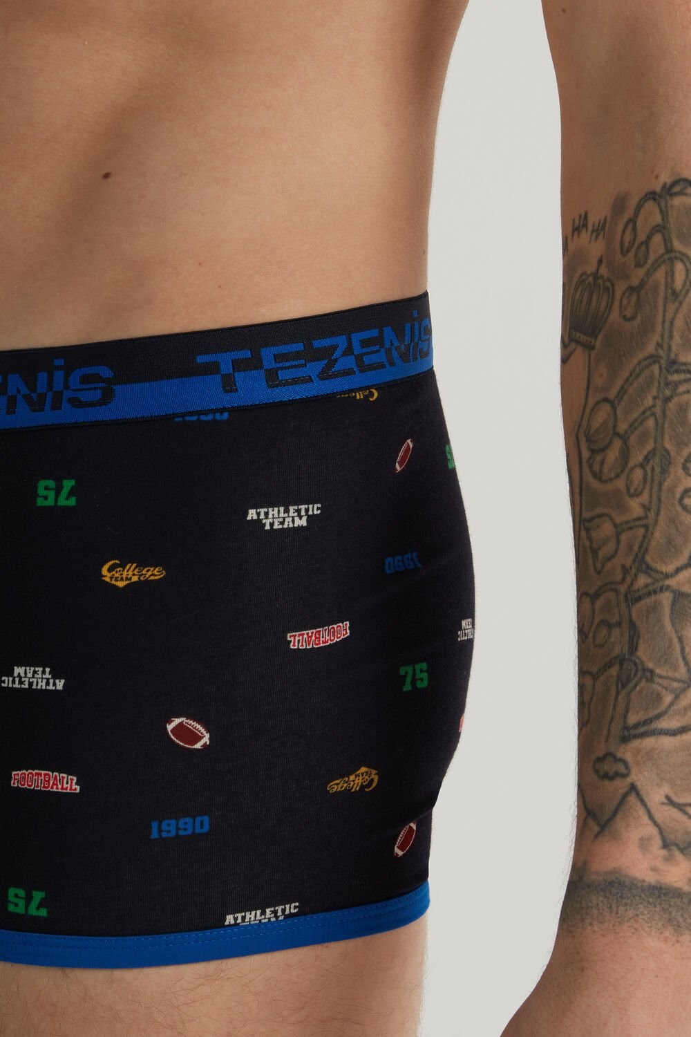 Blue Dark Blue College Print 413v Tezenis Printed Cotton Boxers with Logo Elastic Waistband | 468972-LBY