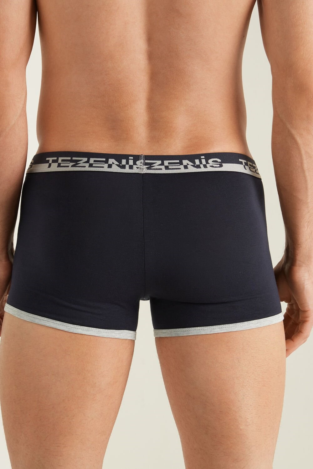 Blue Dark Blue/Light Gray Heather 078u Tezenis Cotton Boxers with Logo Elastic Band | 092536-GNI