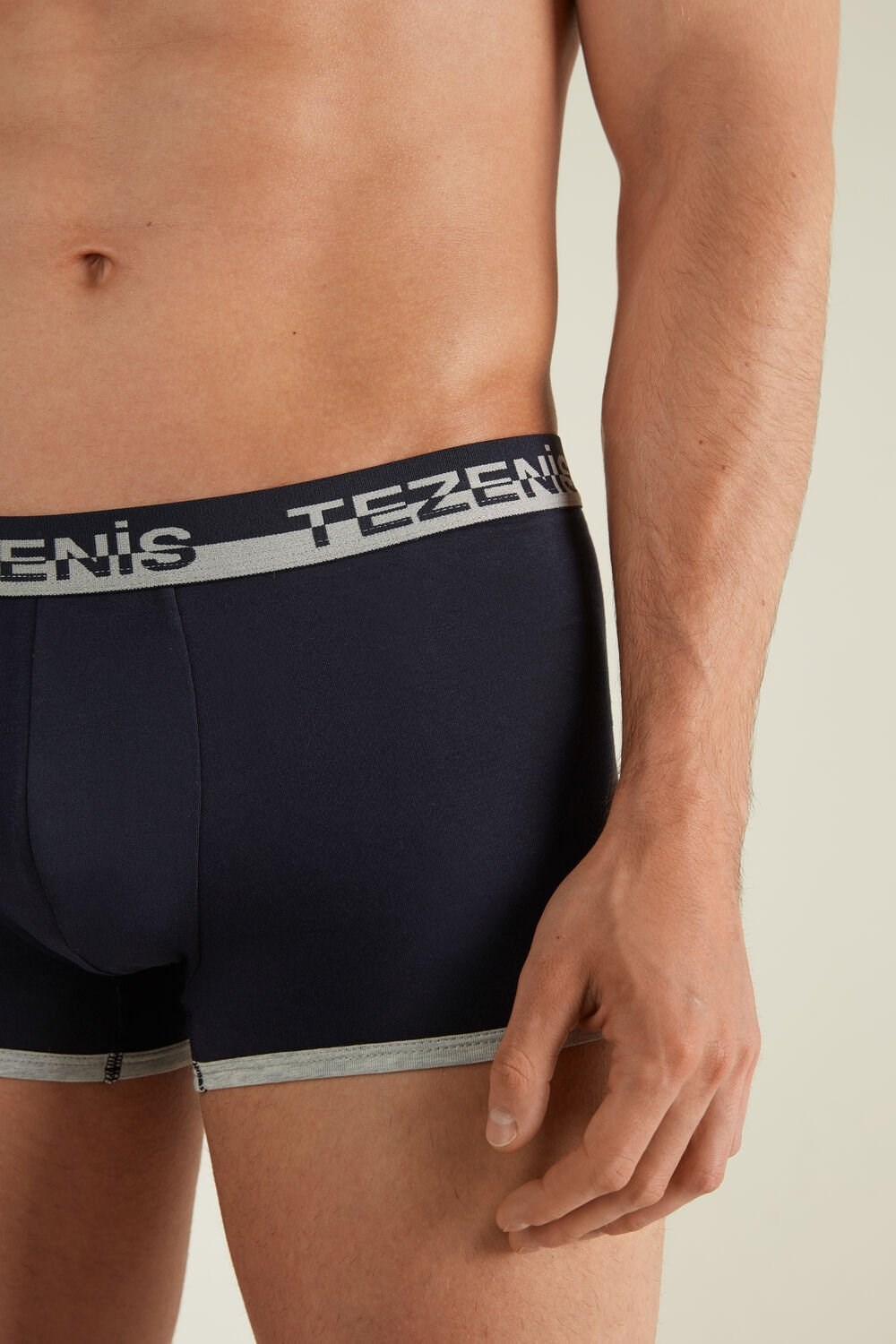 Blue Dark Blue/Light Gray Heather 078u Tezenis Cotton Boxers with Logo Elastic Band | 092536-GNI