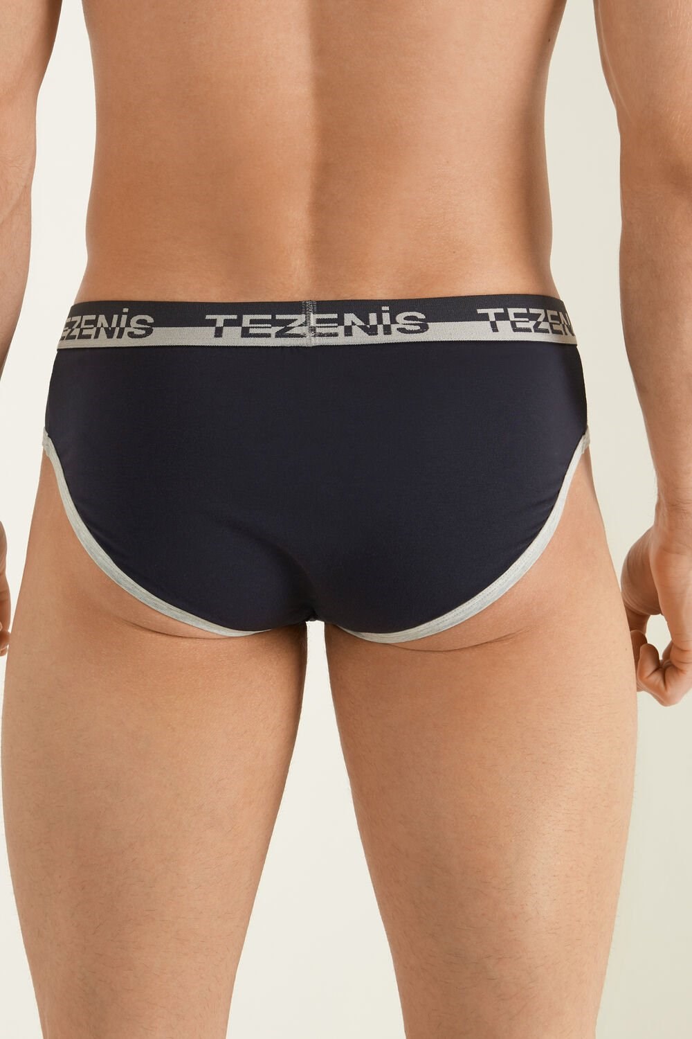 Blue Dark Blue/Light Gray Heather 078u Tezenis Cotton Briefs with Logo Elastic Band | 102745-OZC