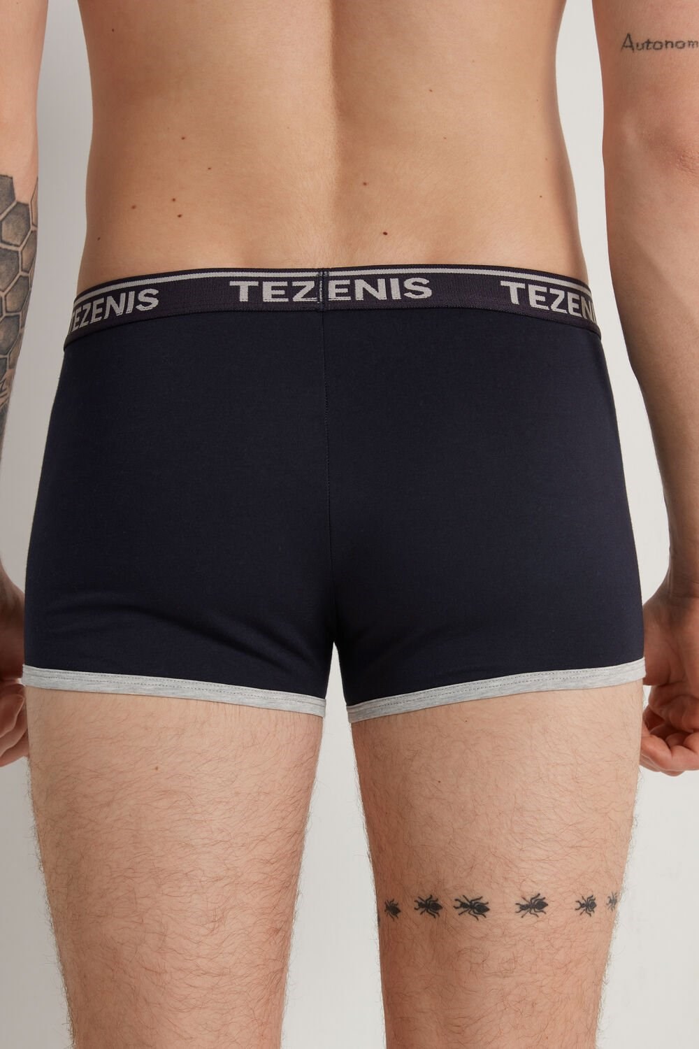 Blue Dark Blue/Light Gray Heather 078u Tezenis Cotton Logo Boxer Briefs with Contrasting Edging | 697321-CVM