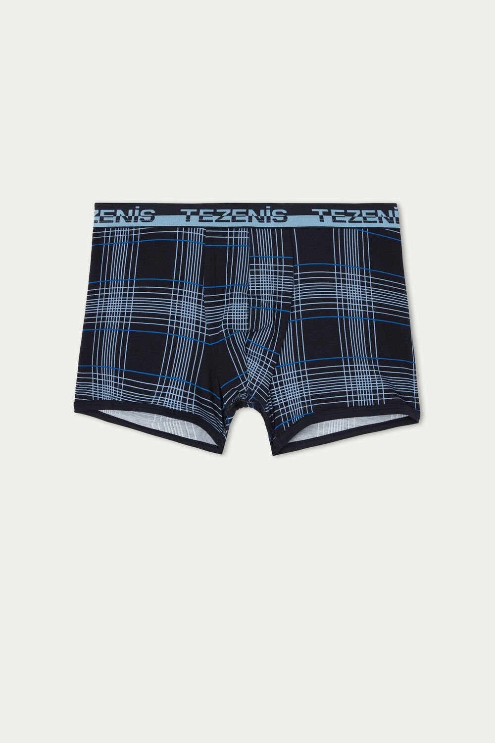 Blue Dark Blue Squares 412v Tezenis Printed Cotton Boxers with Logo Elastic Waistband | 931562-NIW