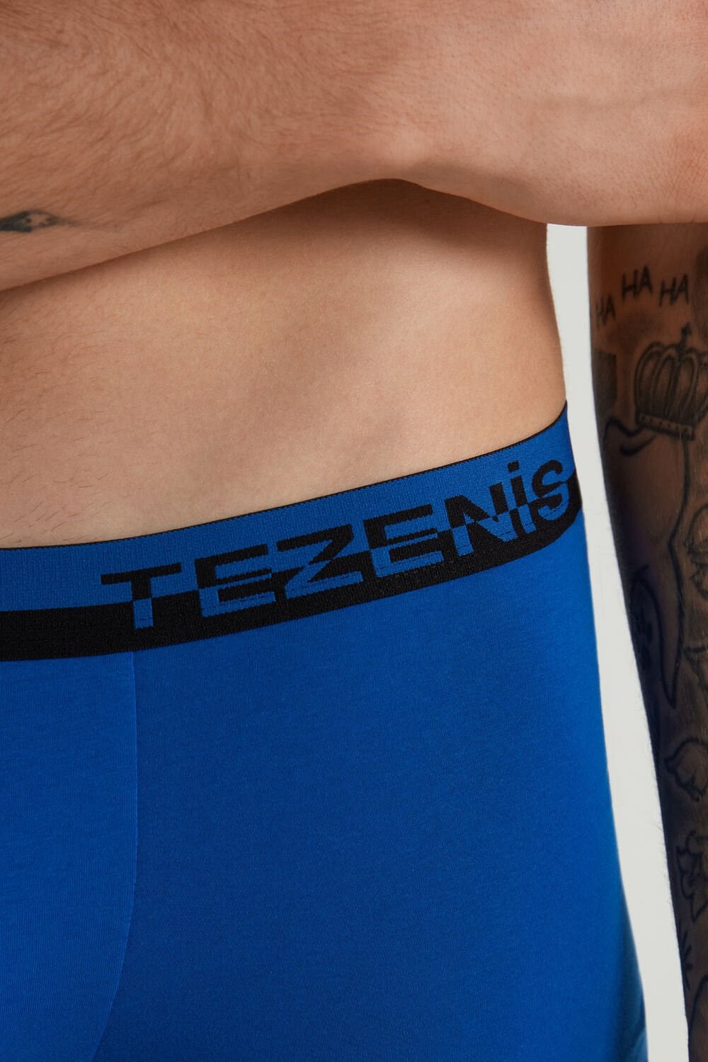 Blue Deep Blue/Black 410v Tezenis Cotton Boxers with Logo Elastic Band | 207594-IYA