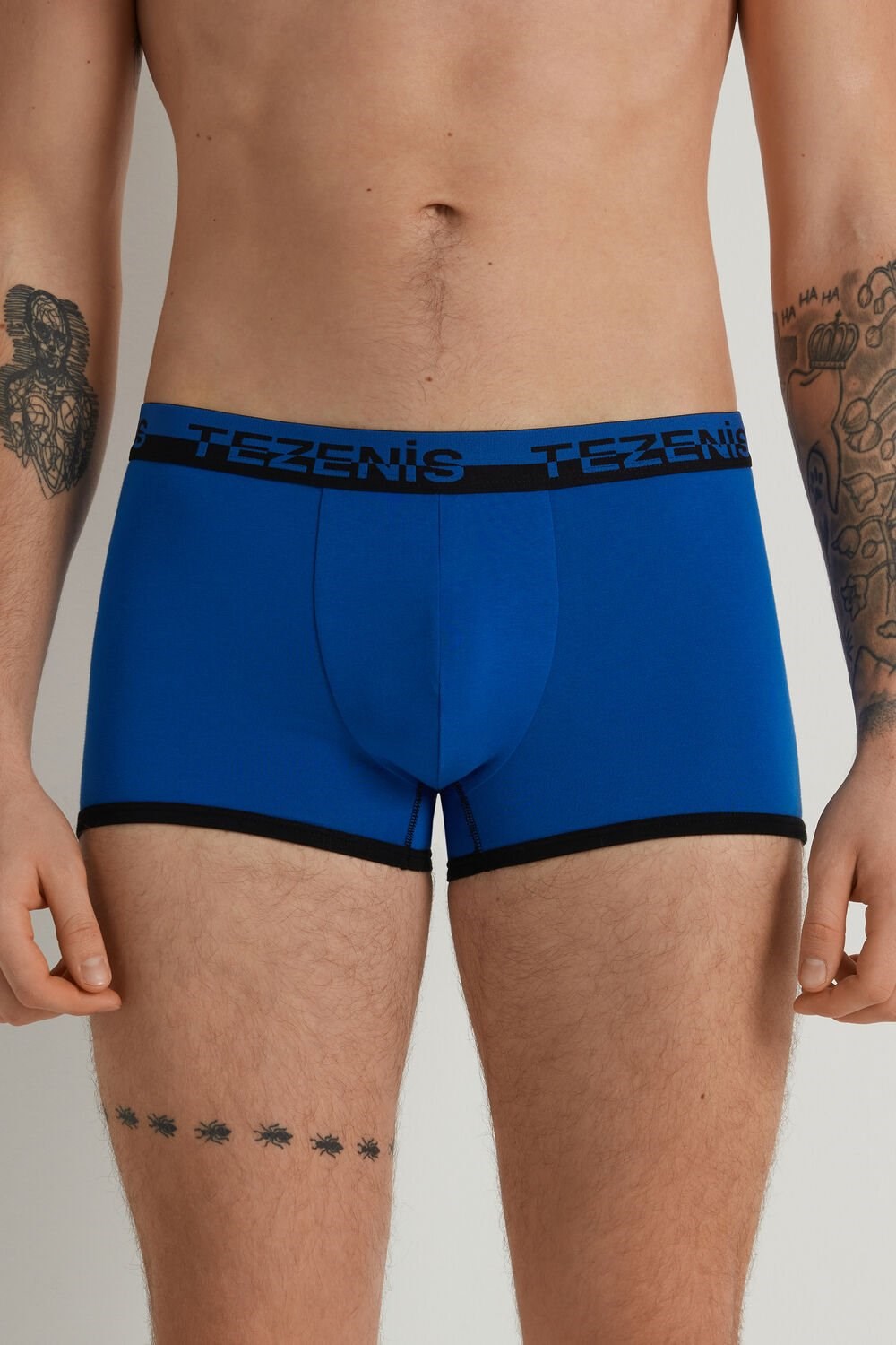 Blue Deep Blue/Black 410v Tezenis Cotton Boxers with Logo Elastic Band | 207594-IYA