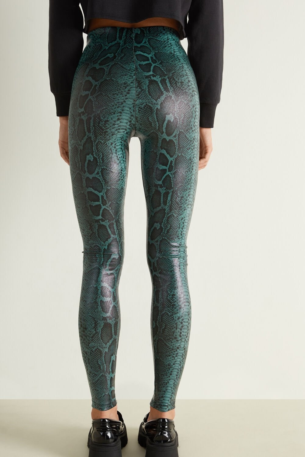 Blue Green Python Print 948u Tezenis Thermal Coated-Effect Python-Print Leggings | 976214-JGY