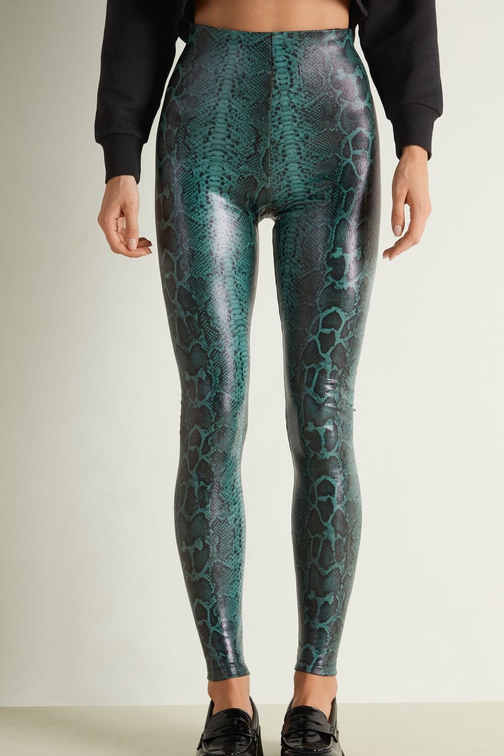 Blue Green Python Print 948u Tezenis Thermal Coated-Effect Python-Print Leggings | 976214-JGY