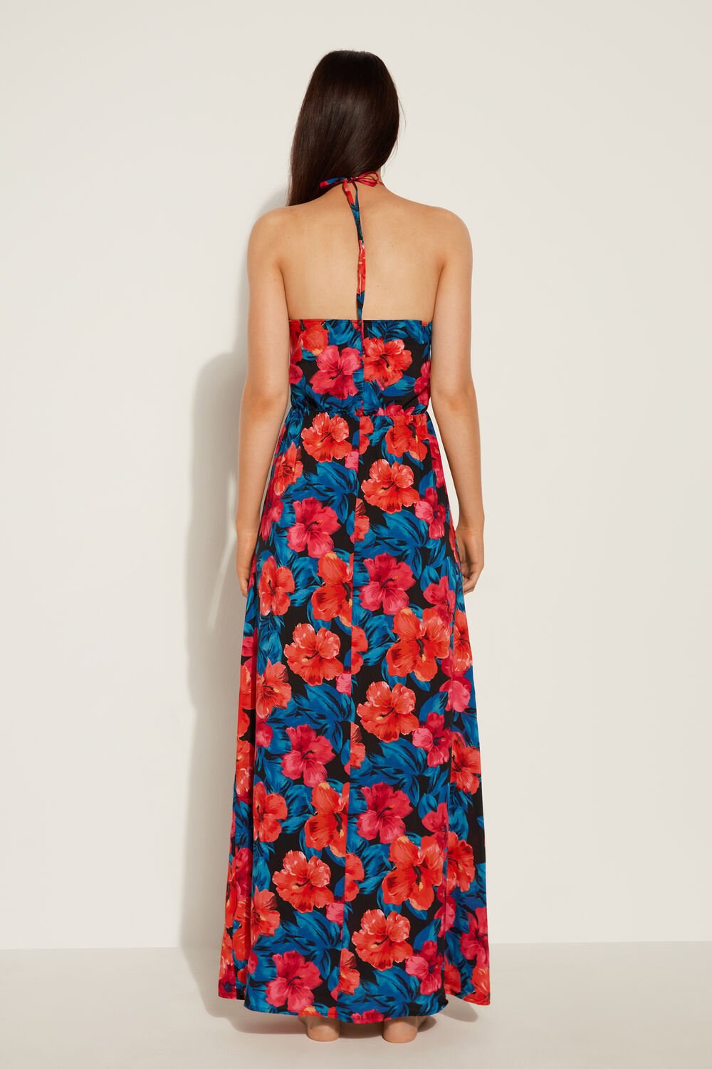 Blue Large Tropical Flower Print 773v Tezenis Long Viscose Fabric Criss-Cross Dress | 629451-LUJ