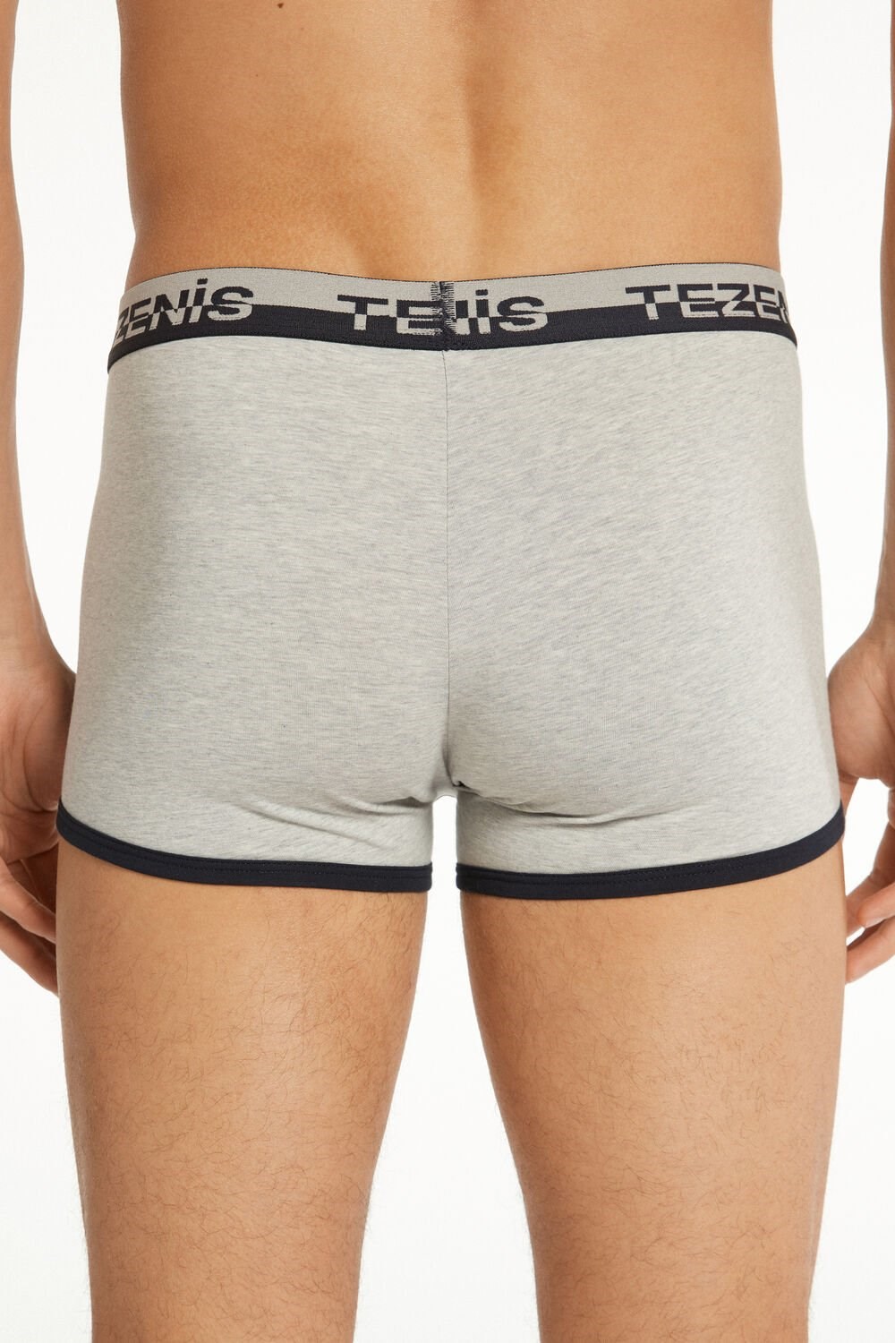 Blue Light Gray Heather/Dark Blue 085u Tezenis Cotton Boxers with Logo Elastic Band | 439150-HOW