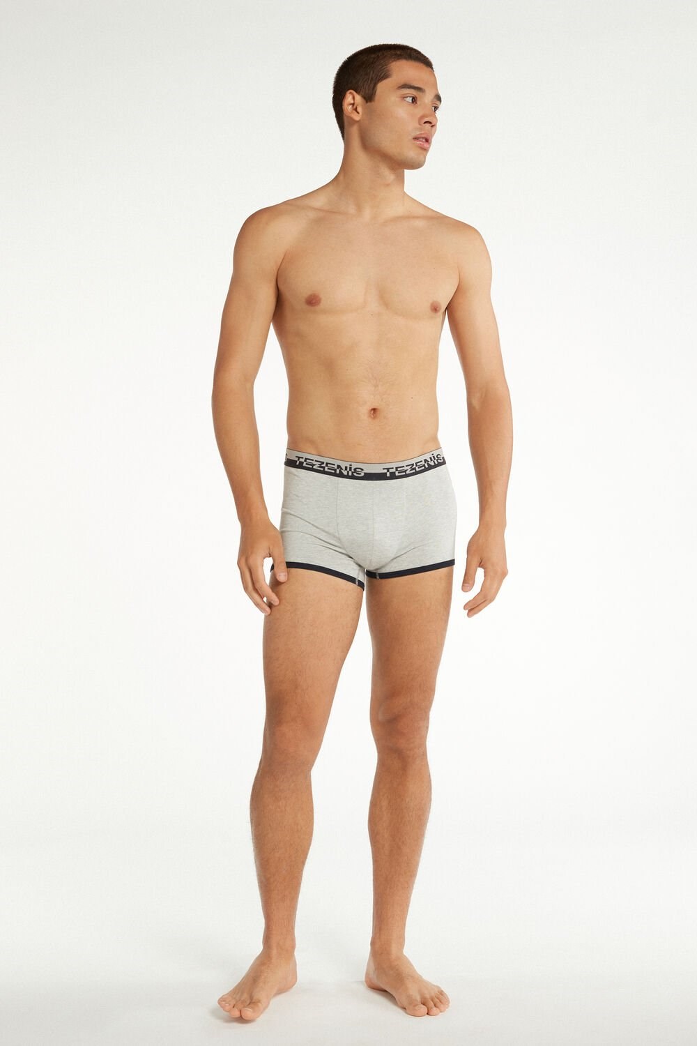 Blue Light Gray Heather/Dark Blue 085u Tezenis Cotton Boxers with Logo Elastic Band | 439150-HOW